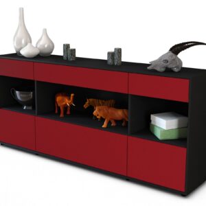 Sideboard Fabiana | Korpus Anthrazit | Front in Bordeaux | 180x79x35cm (BxHxT)