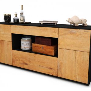 Sideboard Fabiola | Korpus Anthrazit | Front in Eiche Holz Optik | 180x79x35cm (BxHxT)