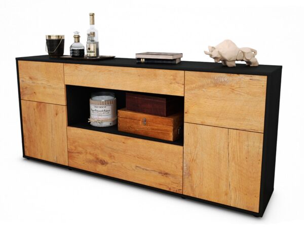 Sideboard Fabiola | Korpus Anthrazit | Front in Eiche Holz Optik | 180x79x35cm (BxHxT)