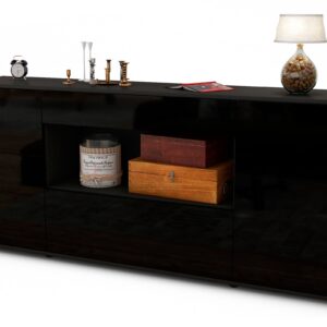 Sideboard Fabiola | Korpus Anthrazit | Front in Hochglanz Schwarz | 180x79x35cm (BxHxT)