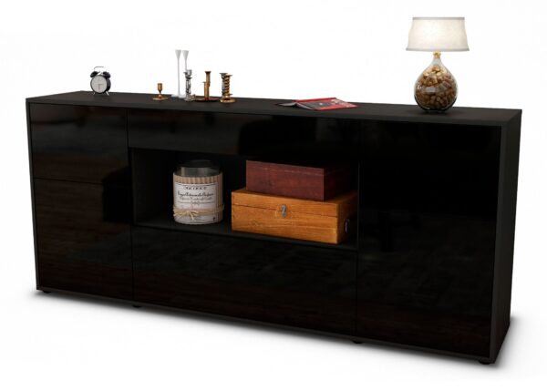 Sideboard Fabiola | Korpus Anthrazit | Front in Hochglanz Schwarz | 180x79x35cm (BxHxT)