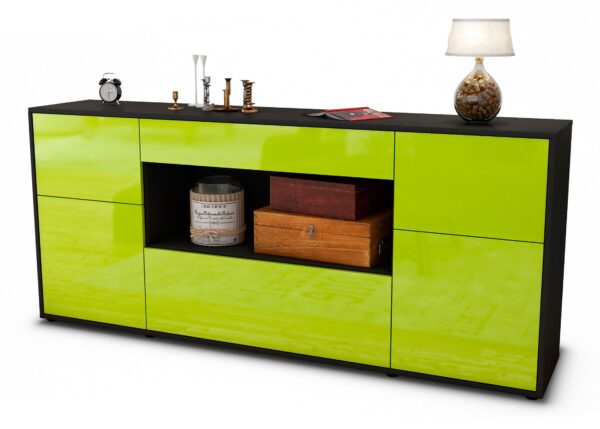 Sideboard Fabiola | Korpus Anthrazit | Front in Hochglanz Grün | 180x79x35cm (BxHxT)