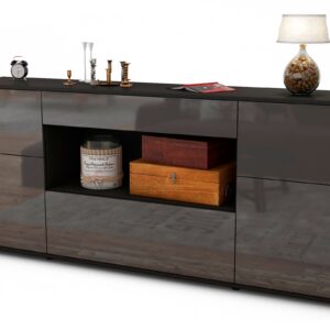 Sideboard Fabiola | Korpus Anthrazit | Front in Hochglanz Grau | 180x79x35cm (BxHxT)