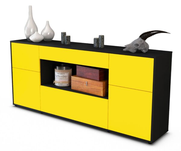 Sideboard Fabiola | Korpus Anthrazit | Front in Gelb | 180x79x35cm (BxHxT)
