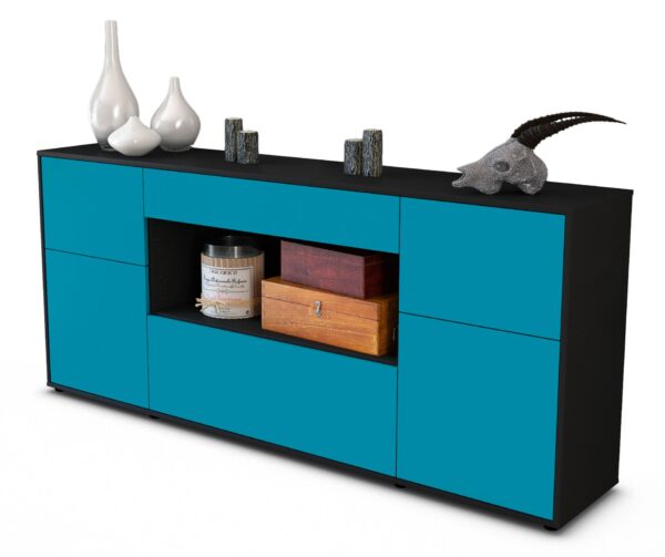 Sideboard Fabiola | Korpus Anthrazit | Front in Türkis | 180x79x35cm (BxHxT)