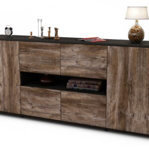 Sideboard Farina | Korpus Anthrazit | Front in Treibholz Holz Optik | 180x79x35cm (BxHxT)