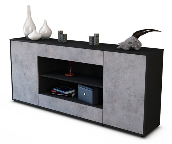 Sideboard Feli | Korpus Anthrazit | Front in Beton Optik | 180x79x35cm (BxHxT)