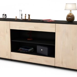 Sideboard Feli | Korpus Anthrazit | Front in Zeder Holz Optik | 180x79x35cm (BxHxT)