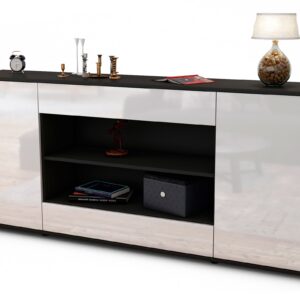 Sideboard Feli | Korpus Anthrazit | Front in Hochglanz Weiß | 180x79x35cm (BxHxT)