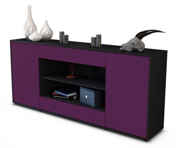 Sideboard Feli | Korpus Anthrazit | Front in Lila | 180x79x35cm (BxHxT)