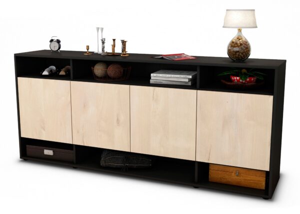 Sideboard Felia | Korpus Anthrazit | Front in Zeder Holz Optik | 180x79x35cm (BxHxT)