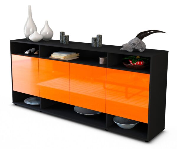 Sideboard Felia | Korpus Anthrazit | Front in Hochglanz Orange | 180x79x35cm (BxHxT)