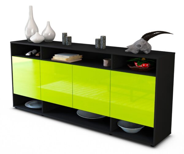 Sideboard Felia | Korpus Anthrazit | Front in Hochglanz Grün | 180x79x35cm (BxHxT)