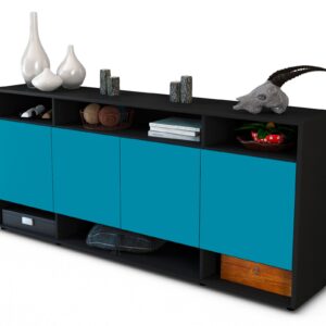 Sideboard Felia | Korpus Anthrazit | Front in Türkis | 180x79x35cm (BxHxT)