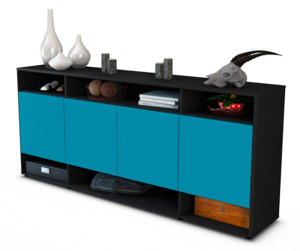 Sideboard Felia | Korpus Anthrazit | Front in Türkis | 180x79x35cm (BxHxT)