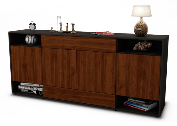 Sideboard Felicia | Korpus Anthrazit | Front in Walnuss Holz Optik | 180x79x35cm (BxHxT)