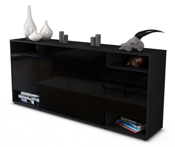 Sideboard Felicia | Korpus Anthrazit | Front in Hochglanz Schwarz | 180x79x35cm (BxHxT)