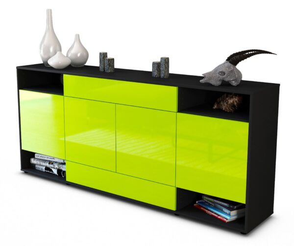 Sideboard Felicia | Korpus Anthrazit | Front in Hochglanz Grün | 180x79x35cm (BxHxT)