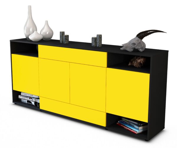 Sideboard Felicia | Korpus Anthrazit | Front in Gelb | 180x79x35cm (BxHxT)