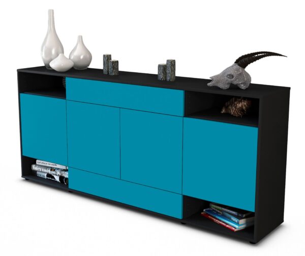 Sideboard Felicia | Korpus Anthrazit | Front in Türkis | 180x79x35cm (BxHxT)