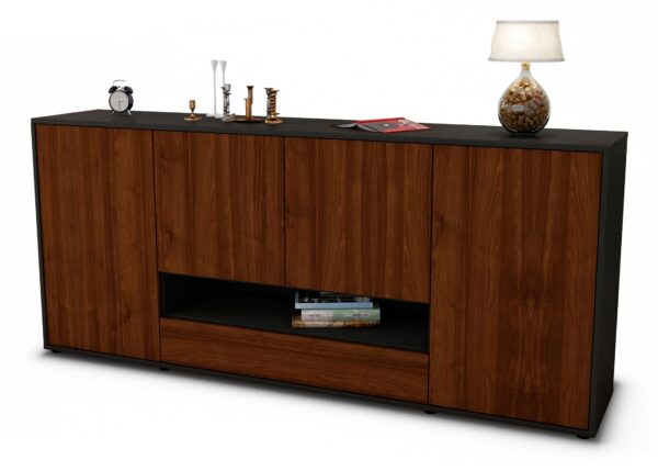 Sideboard Felicitas | Korpus Anthrazit | Front in Walnuss Holz Optik | 180x79x35cm (BxHxT)