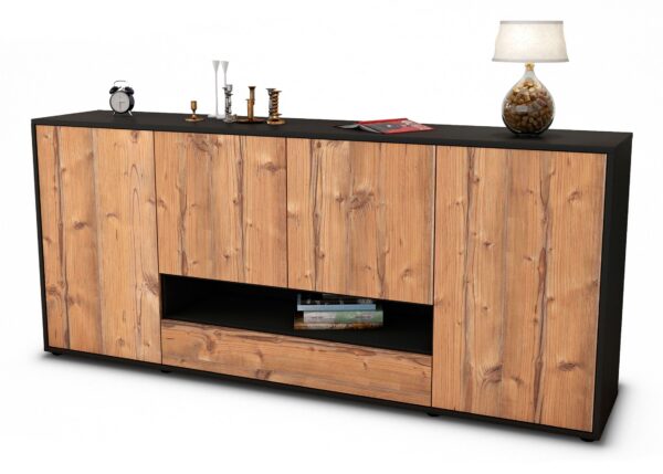 Sideboard Felicitas | Korpus Anthrazit | Front in Pinie Holz Optik | 180x79x35cm (BxHxT)
