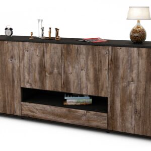 Sideboard Felicitas | Korpus Anthrazit | Front in Treibholz Holz Optik | 180x79x35cm (BxHxT)