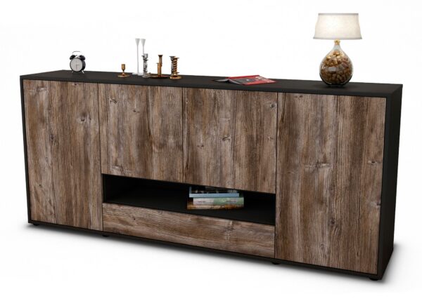 Sideboard Felicitas | Korpus Anthrazit | Front in Treibholz Holz Optik | 180x79x35cm (BxHxT)