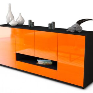 Sideboard Felicitas | Korpus Anthrazit | Front in Hochglanz Orange | 180x79x35cm (BxHxT)