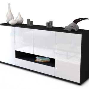 Sideboard Felicitas | Korpus Anthrazit | Front in Hochglanz Weiß | 180x79x35cm (BxHxT)