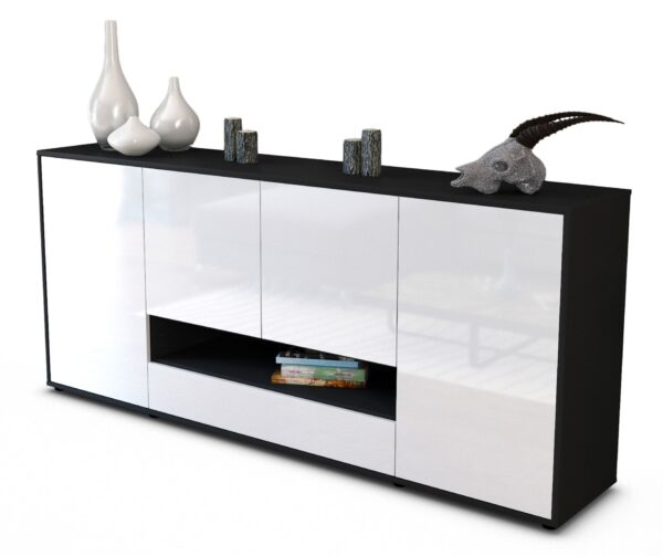 Sideboard Felicitas | Korpus Anthrazit | Front in Hochglanz Weiß | 180x79x35cm (BxHxT)