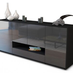 Sideboard Felicitas | Korpus Anthrazit | Front in Hochglanz Grau | 180x79x35cm (BxHxT)