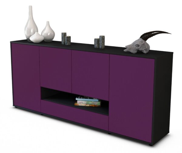 Sideboard Felicitas | Korpus Anthrazit | Front in Lila | 180x79x35cm (BxHxT)