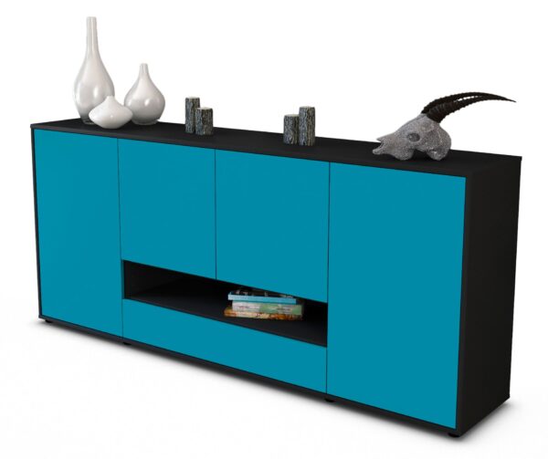Sideboard Felicitas | Korpus Anthrazit | Front in Türkis | 180x79x35cm (BxHxT)