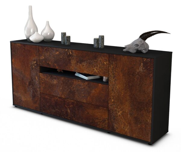 Sideboard Fernanda | Korpus Anthrazit | Front in Rost Optik | 180x79x35cm (BxHxT)