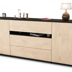 Sideboard Fernanda | Korpus Anthrazit | Front in Zeder Holz Optik | 180x79x35cm (BxHxT)