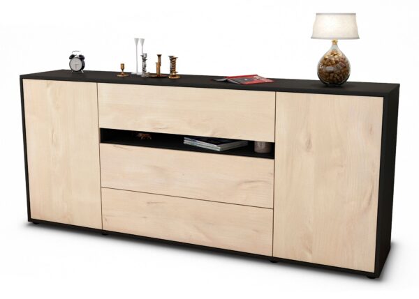 Sideboard Fernanda | Korpus Anthrazit | Front in Zeder Holz Optik | 180x79x35cm (BxHxT)
