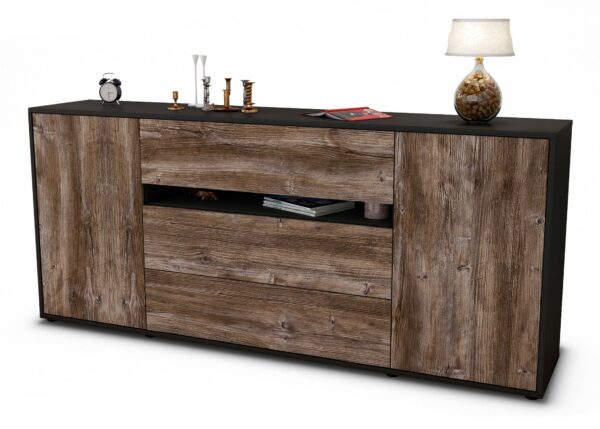 Sideboard Fernanda | Korpus Anthrazit | Front in Treibholz Holz Optik | 180x79x35cm (BxHxT)