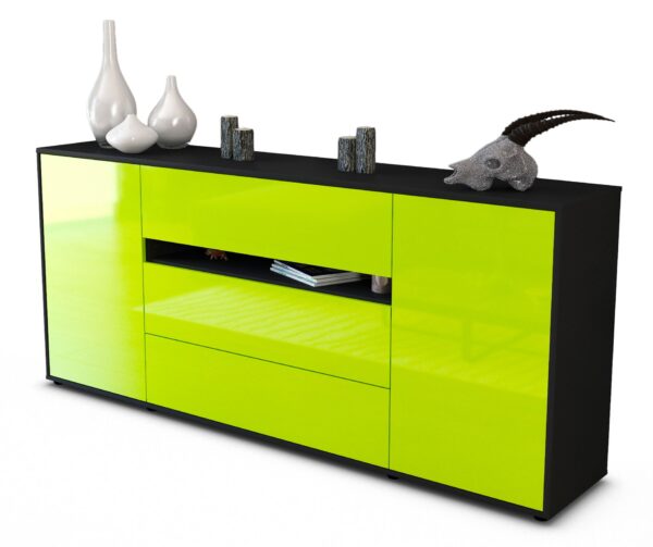 Sideboard Fernanda | Korpus Anthrazit | Front in Hochglanz Grün | 180x79x35cm (BxHxT)