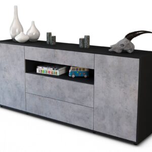 Sideboard Filippa | Korpus Anthrazit | Front in Beton Optik | 180x79x35cm (BxHxT)