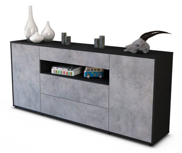 Sideboard Filippa | Korpus Anthrazit | Front in Beton Optik | 180x79x35cm (BxHxT)