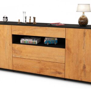 Sideboard Filippa | Korpus Anthrazit | Front in Eiche Holz Optik | 180x79x35cm (BxHxT)