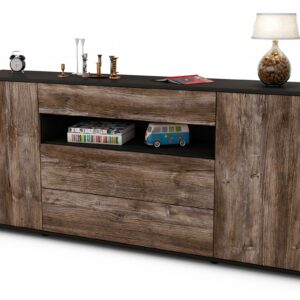 Sideboard Filippa | Korpus Anthrazit | Front in Treibholz Holz Optik | 180x79x35cm (BxHxT)