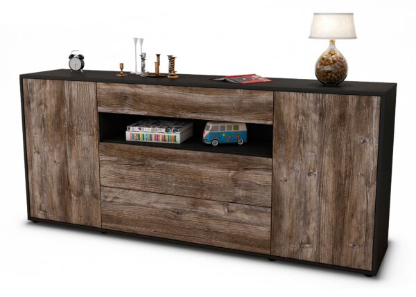 Sideboard Filippa | Korpus Anthrazit | Front in Treibholz Holz Optik | 180x79x35cm (BxHxT)