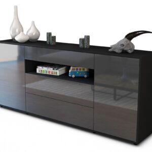 Sideboard Filippa | Korpus Anthrazit | Front in Hochglanz Grau | 180x79x35cm (BxHxT)