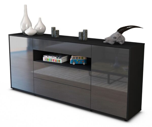 Sideboard Filippa | Korpus Anthrazit | Front in Hochglanz Grau | 180x79x35cm (BxHxT)