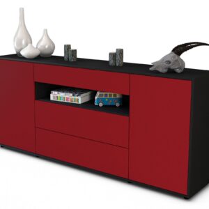 Sideboard Filippa | Korpus Anthrazit | Front in Bordeaux | 180x79x35cm (BxHxT)