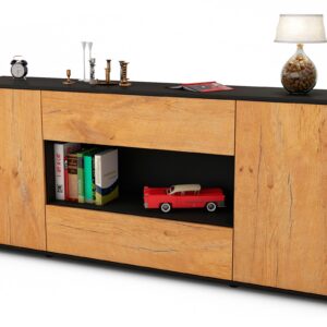 Sideboard Filomena | Korpus Anthrazit | Front in Eiche Holz Optik | 180x79x35cm (BxHxT)