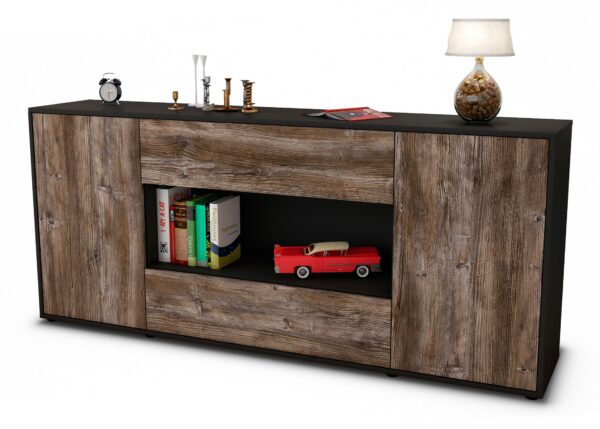 Sideboard Filomena | Korpus Anthrazit | Front in Treibholz Holz Optik | 180x79x35cm (BxHxT)