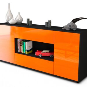 Sideboard Filomena | Korpus Anthrazit | Front in Hochglanz Orange | 180x79x35cm (BxHxT)
